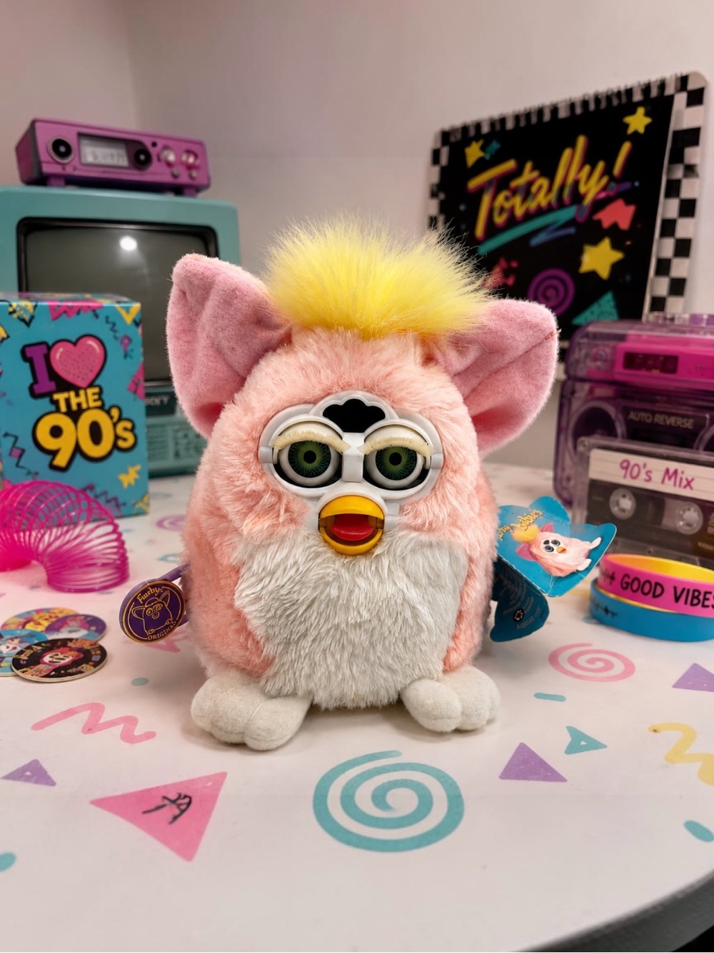 Furby Babies Pink Yellow Hair 1999 Tiger Electronics VTG Tested w/ Tags 70-940